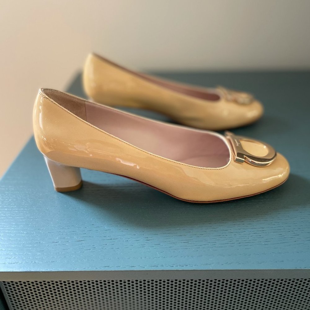Salvatore Ferragamo Beige Patent Pumps